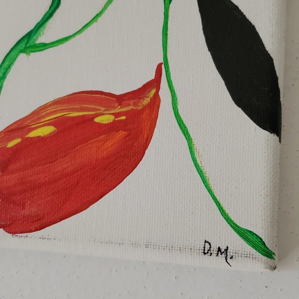 Original Unique Folk Art Floral Fauna Acrylic Painting Handmade‎ Art Home Decor